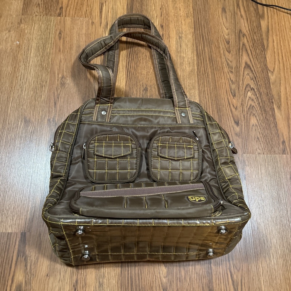 Lug Puddle Jumper Brown Quilted Travel Tote Bag Overnight Weekender UPS Logo‎
